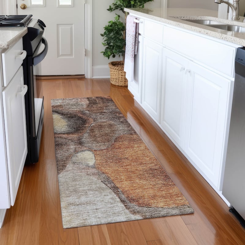Machine Washable Indoor/ Outdoor Abstract Contemporary Chantille Rug - Coffee - 2'3" x 7'6"