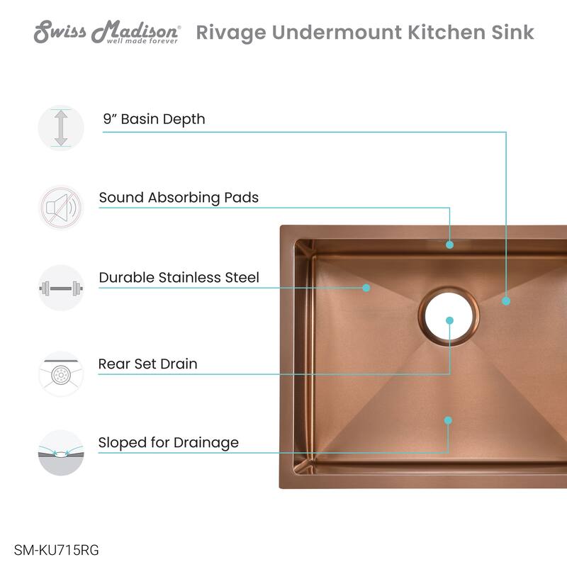 Rivage 23 x 18 Stainless Steel, Single Basin, Undermount Kitchen Sink