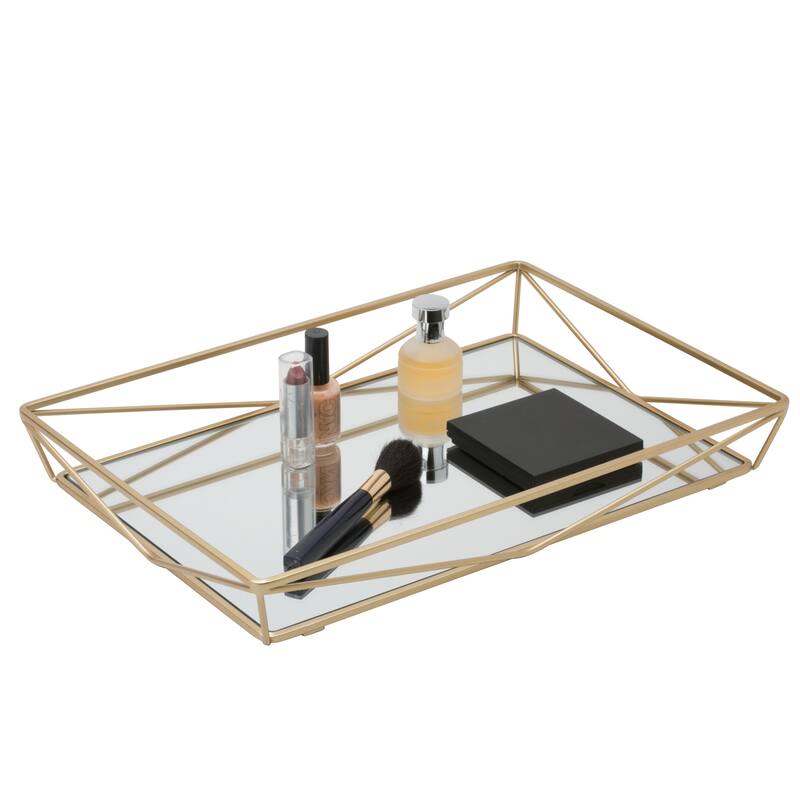 Home Details Large Geometric Mirrored Vanity Tray in Satin Gold - Satin Gold - 15.75"x 11"x 2.1"