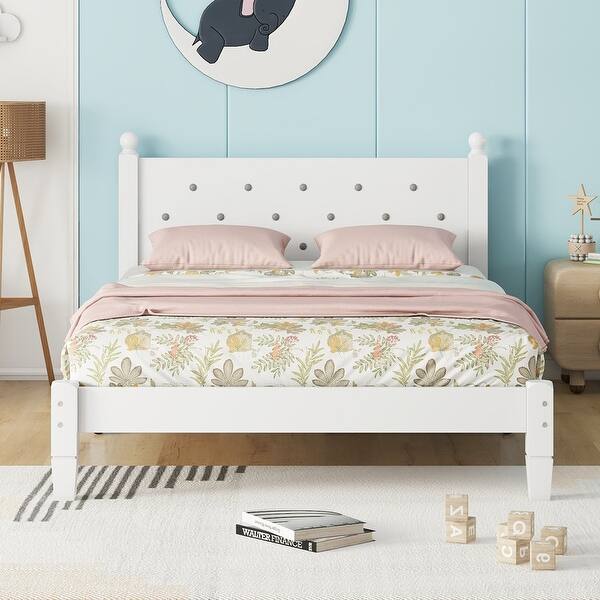 slide 2 of 11, Twin Bed with Button-Decoration Headboard, with Bed Slats White
