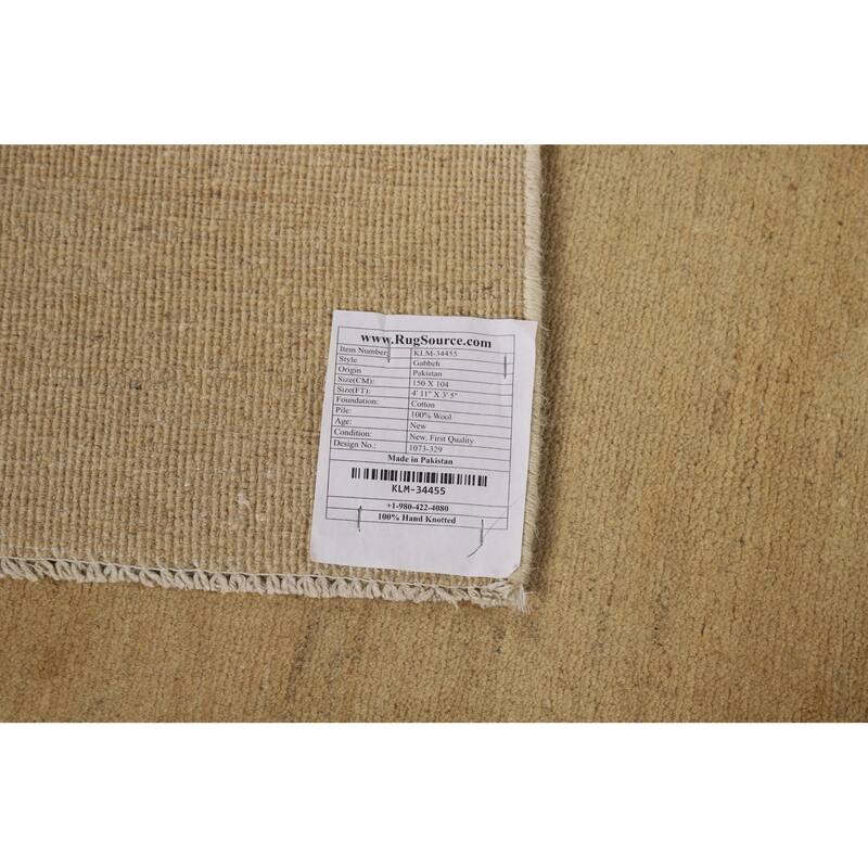 Modern Gabbeh Oriental Rug Hand-Knotted Solid Wool Carpet - 3'5"x 4'11"