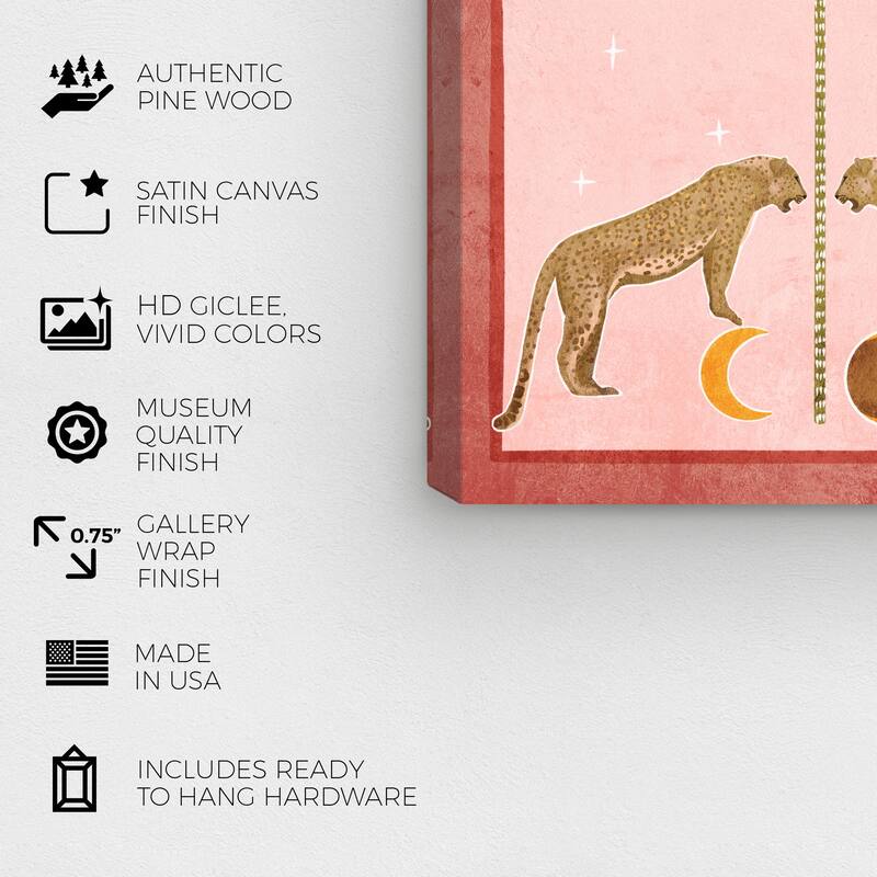 Wynwood Studio Canvas Animals Magical Twin Leopards Pink and Modern & Contemporary Wall Art Canvas Print