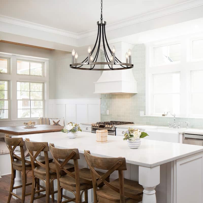 8-Light 25.59 in. Rustic Wagon Wheel Chandelier for Kitchen Living Room