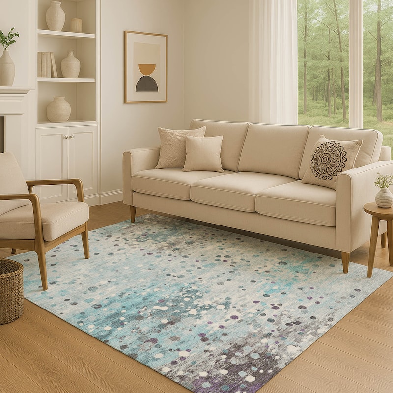 Premium Washable Super Soft Abstract Drip Mayfield Rug - Teal - 3' x 5'