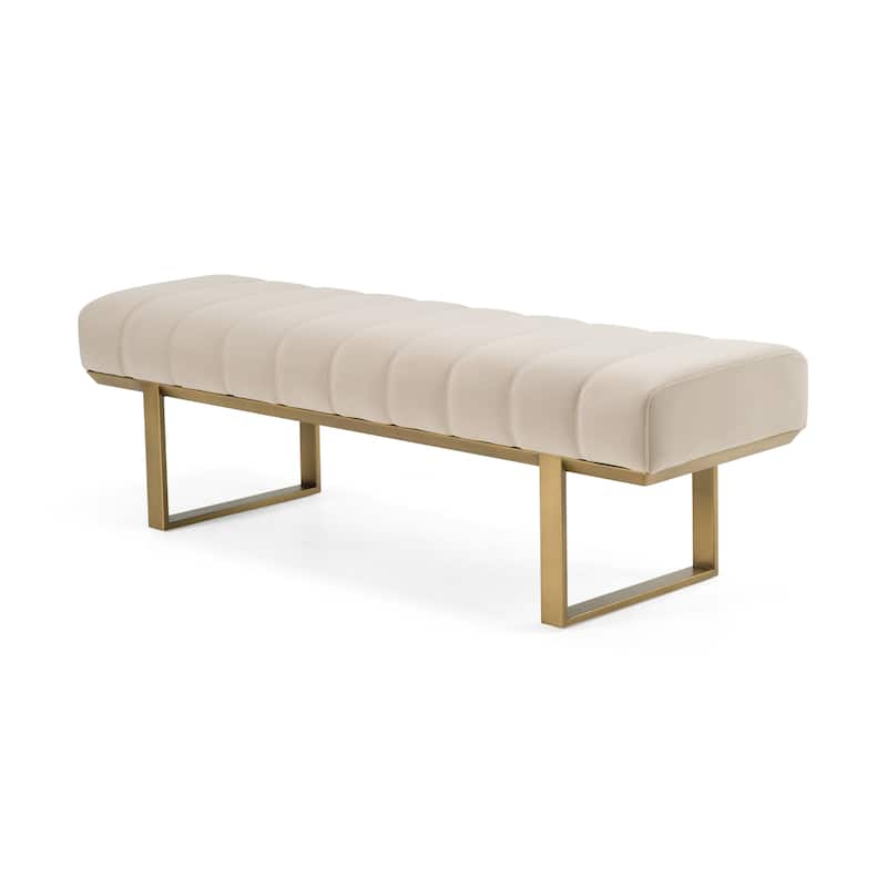 Modrest Robles Modern Beige Fabric & Antique Brass Dining Bench