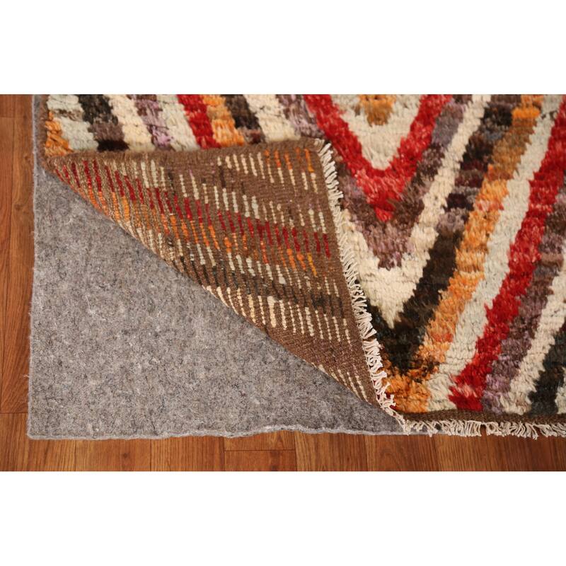 Chevron Style Moroccan Oriental Runner Rug Handmade Wool Carpet - 2'11" x 9'6"