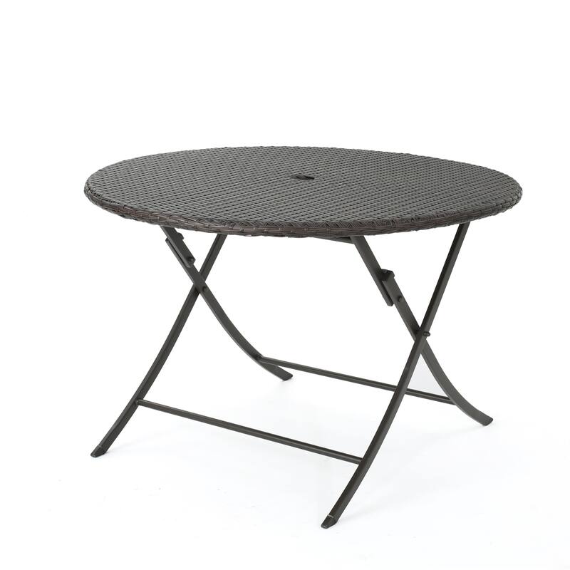 Rattan Round Dining Table Foldable Design Powder Coated Metal Outdoor