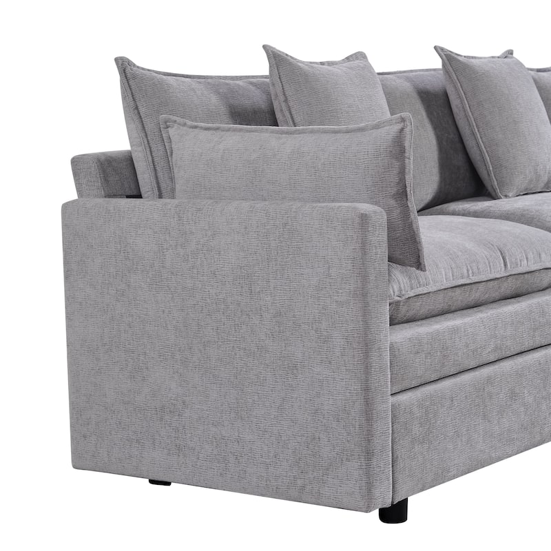 108.66"Chenille L-shaped Sectional Sofa with Convertible Chaise,Comfy Cloud Couch Deep Sectional Sofa with Ottomans