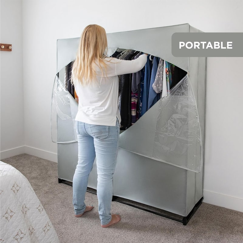 HOLDN’ STORAGE Portable Wardrobe Closet for Hanging Clothes - Large - Heavy Duty Hanging Rod with 50 Lb. Weight Capacity