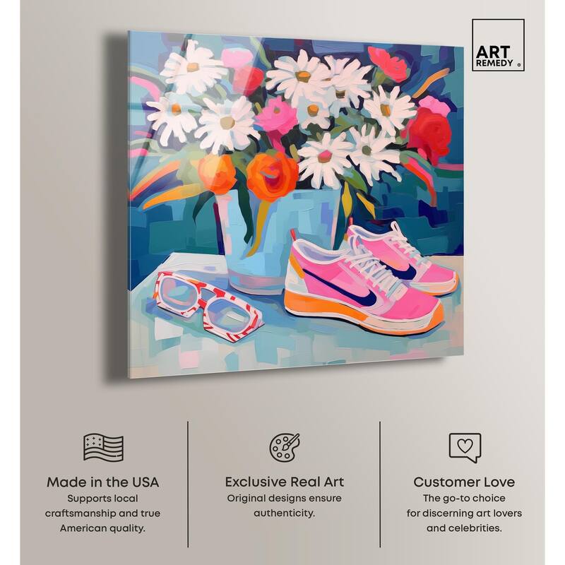 Whimsical Sneakers Flower Vase Acrylic by Art Remedy, Ready to Hang