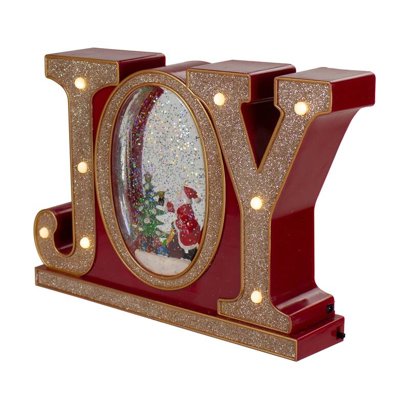LED Lighted Joy Christmas Glitter Snow Globe - 11" - Red and Gold