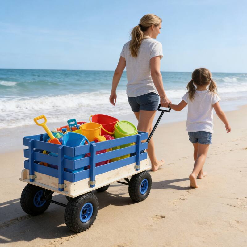 Solid Wood Household Trolley - Versatile Cart for Children's Toys & Garden Tools, Fresh Blue
