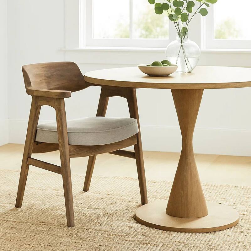 Zsy Dining Armchair, Anew Gray, Natural Brown Birch Wood, Curved Back