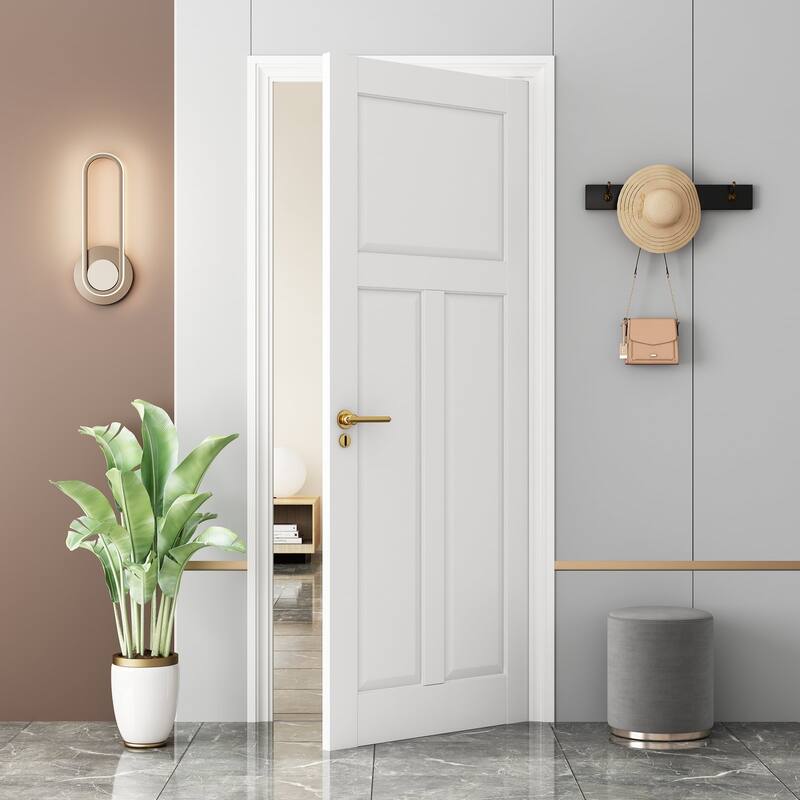 80 in. White 3 Panel Solid Manufactured Wood Primed Interior Shaker T Shape Standard Slab Door
