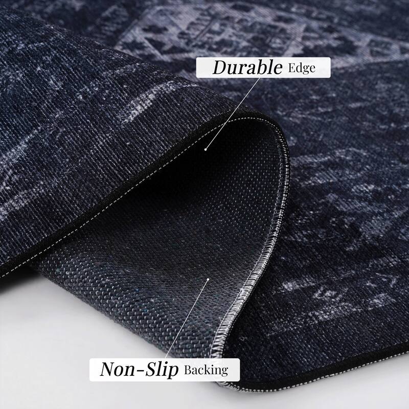 MAVAL Black Washable Non-Shedding Area Rug