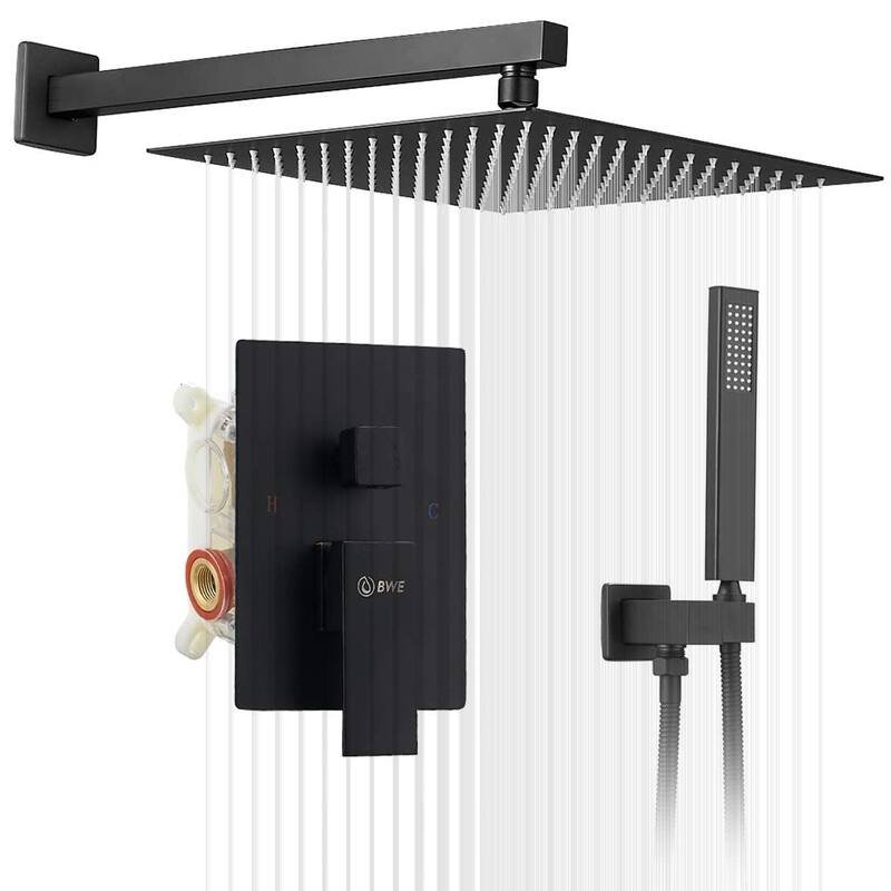 WIZ Wall Mount Rectangle Shower Head with Hand Shower Faucet - Black