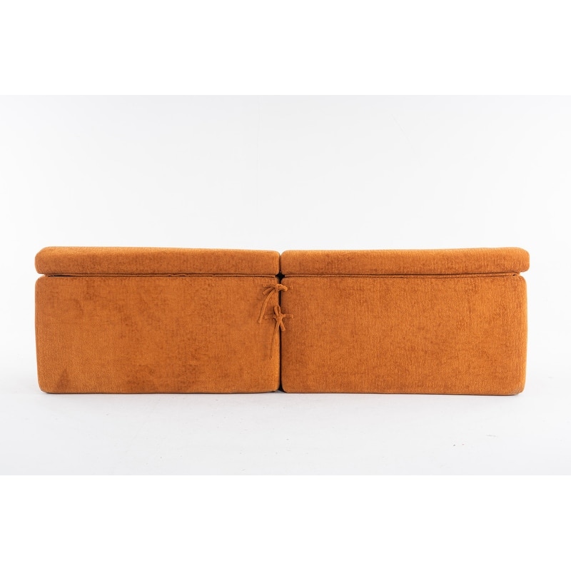 4-Seater Compression Sofa with Pillows, Wood Grain Chenille Fabric