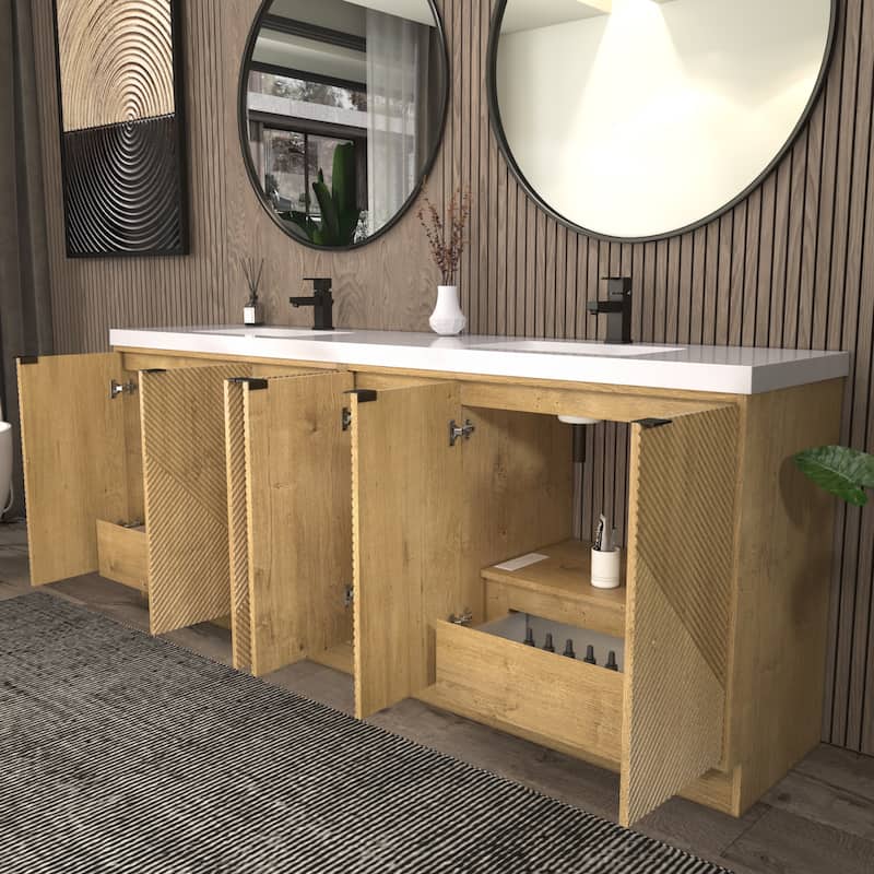 Milano 84" Freestanding Bathroom Vanity with Double White Sink