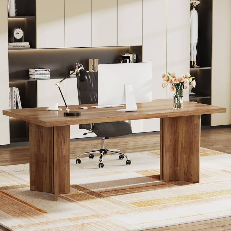 63-inch Wood Executive Desk with Large Tabletop, Vintage Home Office Computer Desk for Office