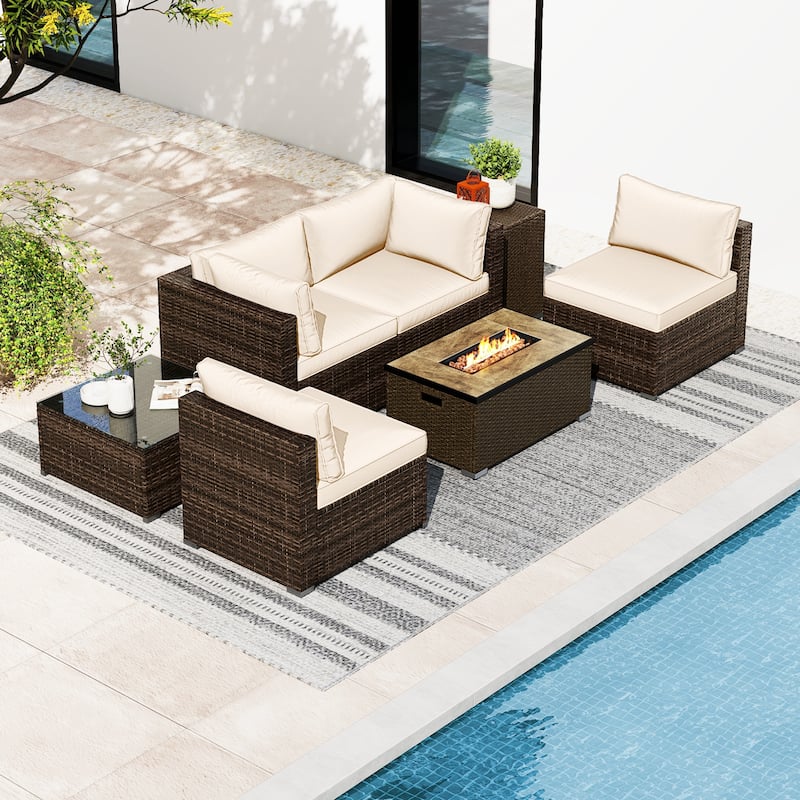 Costway 7 Pieces Outdoor Furniture Set with 32" Fire Pit Table and - See Details