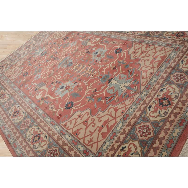 9x12 Hand Knotted Wool Rose Heriz Plush Pile Pande Cameron Pile Rug - 9' x 12'