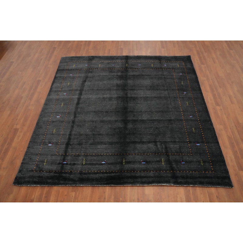 Hand Knotted Oriental 100% Wool Carpet Tribal Animal Pictorial Greys & Charcoal Gabbeh Area Rug - 8' 0'' X 7' 11''
