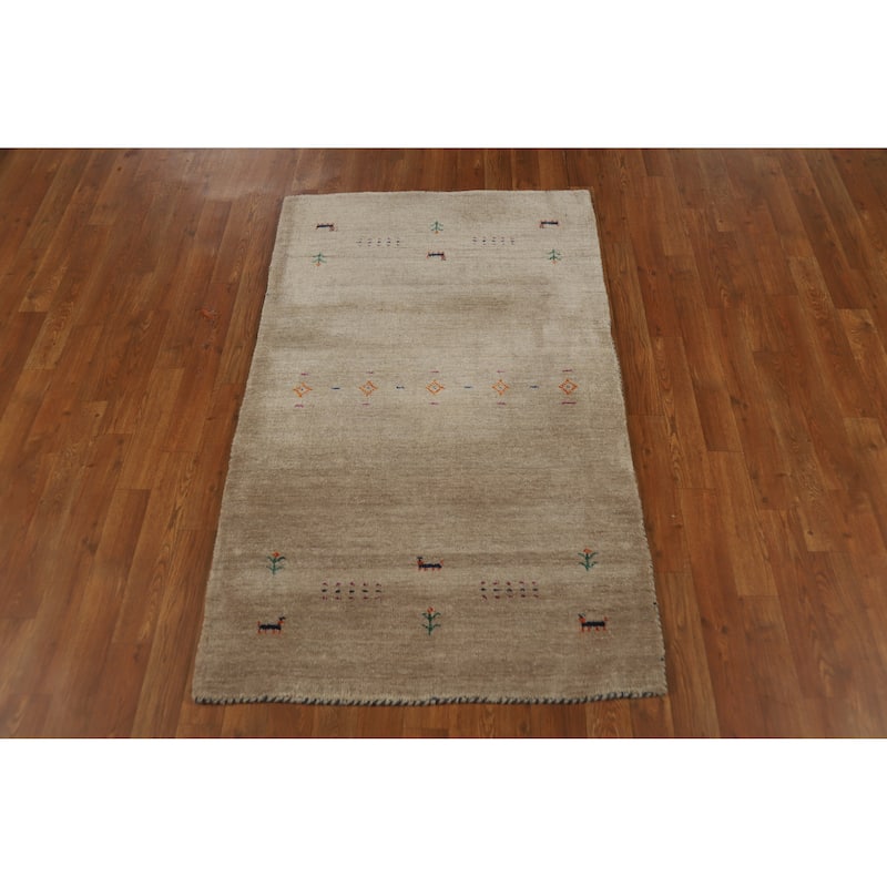 Hand Knotted Oriental 100% Wool Carpet Tribal Animal Pictorial Brown Gabbeh Area Rug - 4' 11'' X 3' 0''