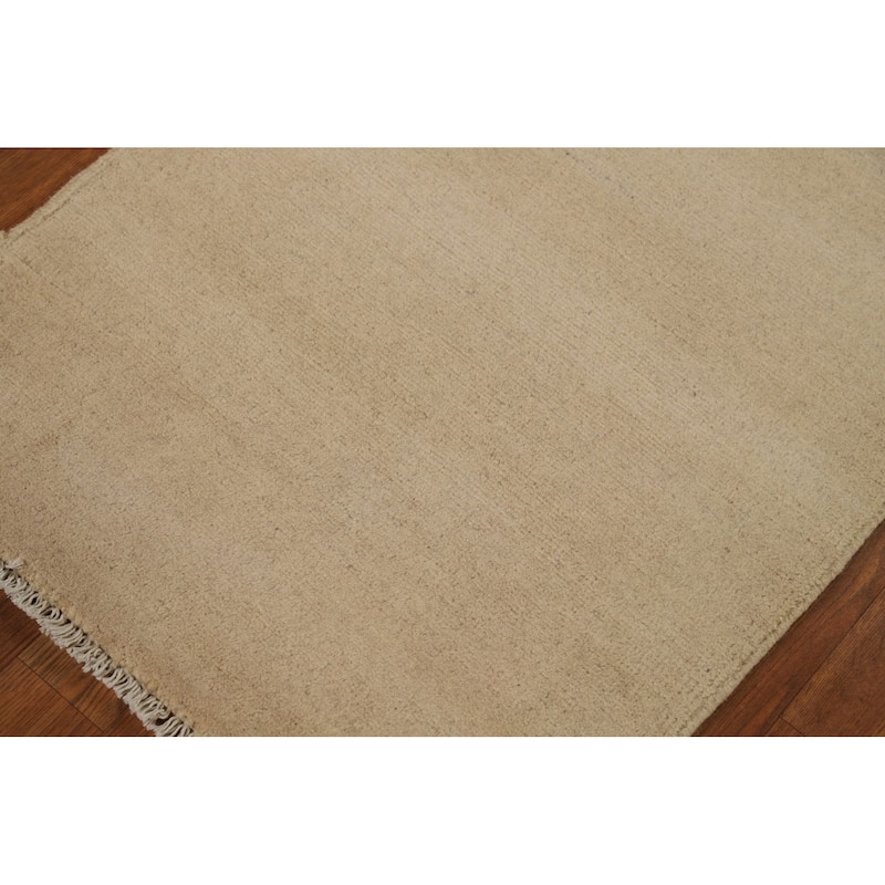 Gabbeh Modern Rug Hand-Knotted Solid Beige Wool Carpet - 2'1"x 2'10"