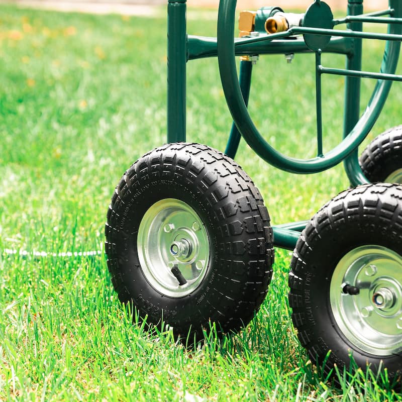 Glitzhome 34.5"H Green Utility Wagon Reel Cart with Hose