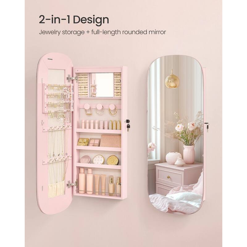 LED Jewelry Cabinet Wall/Door Mounted Jelly Pink Surface with Cream White Lining - Multi