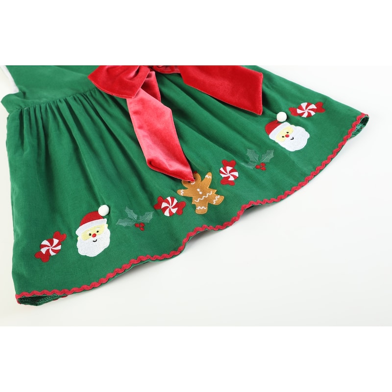 Lil Cactus Green Corduroy Christmas Applique Dress