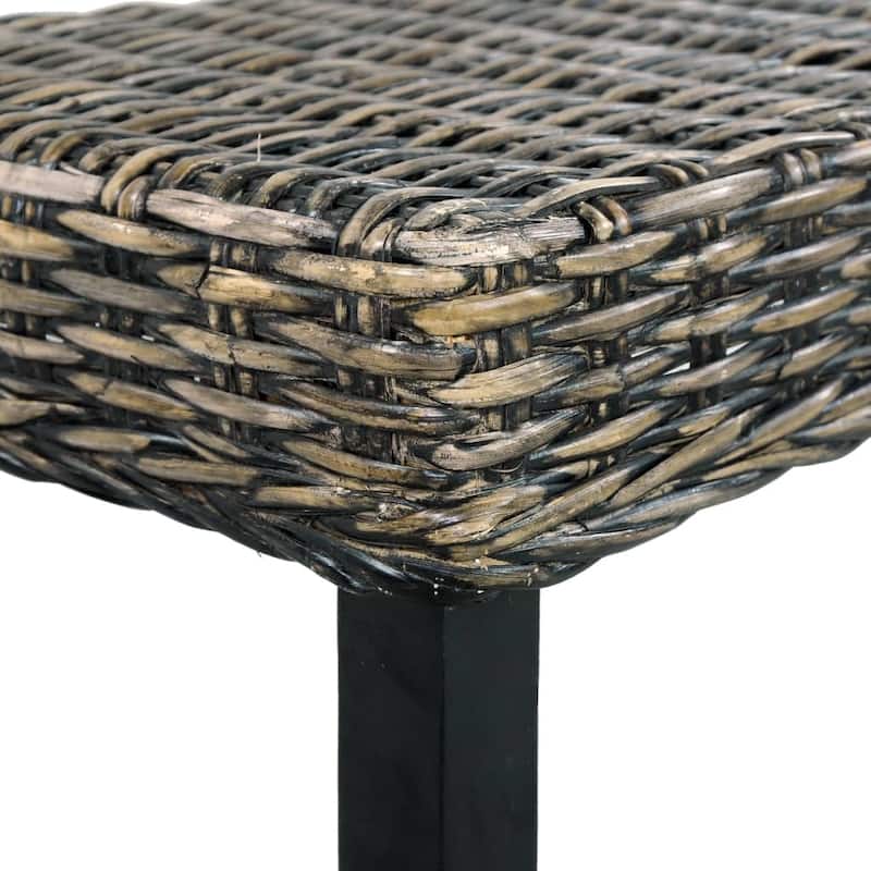 vidaXL Bench 43.3" Black Natural Kubu Rattan and Solid Mango Wood