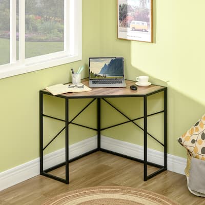 HOMCOM Corner Computer Desk with Steel Frame for Small Spaces, Writing Desk for Workstation