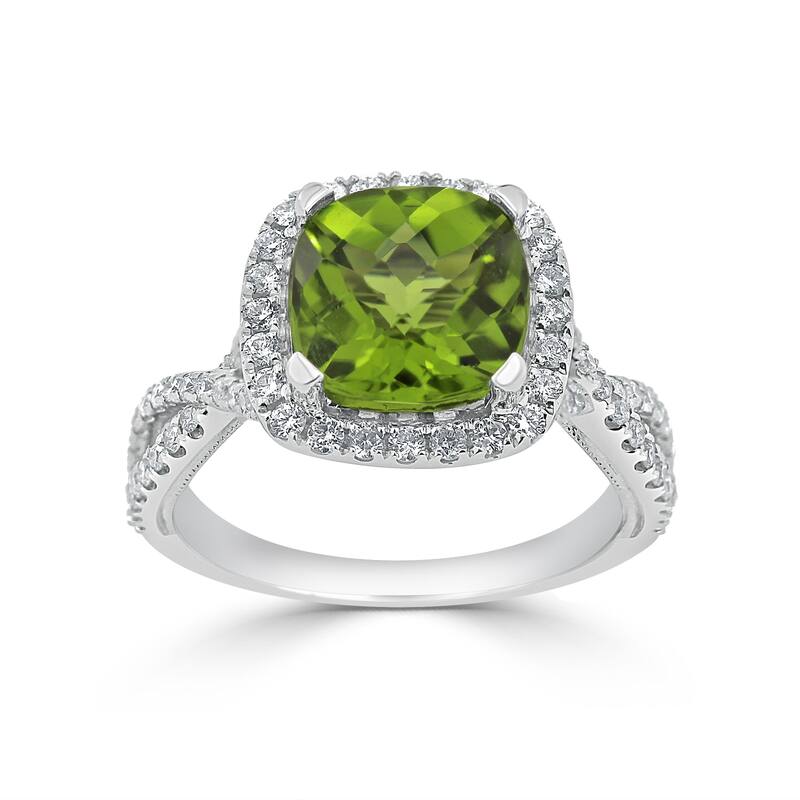 Auriya 3 1/8ct Cushion-cut Peridot and Halo Diamond Engagement Ring 1/2cttw 14k Gold