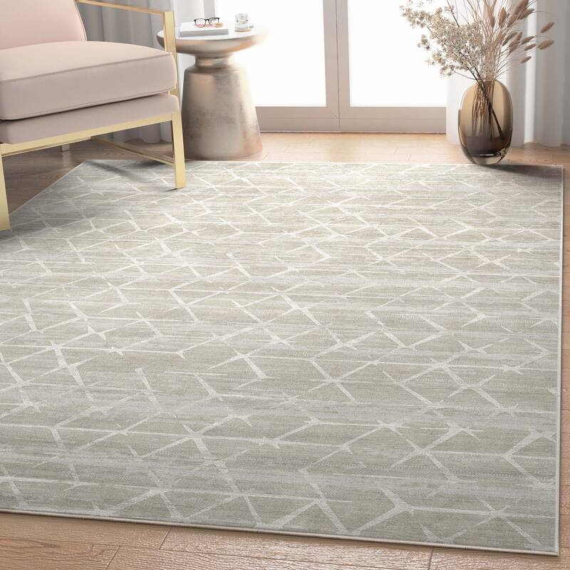 Well Woven Abstract Kintsugi Modern Geometric Flat-Weave Machine Washable Area Rug
