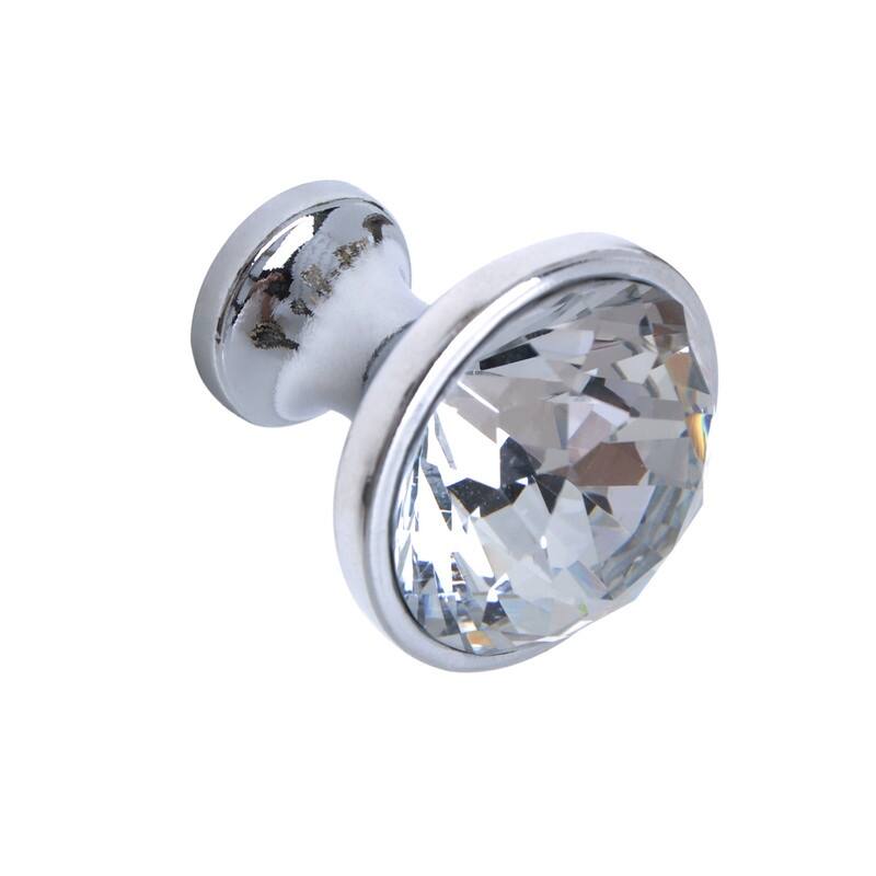Utopia Alley Gleam Crystal Cabinet Ring Pull Knob - Vintage Cabinet Polished Chrome Hardware with Hand, Pull Knobs 1.2"