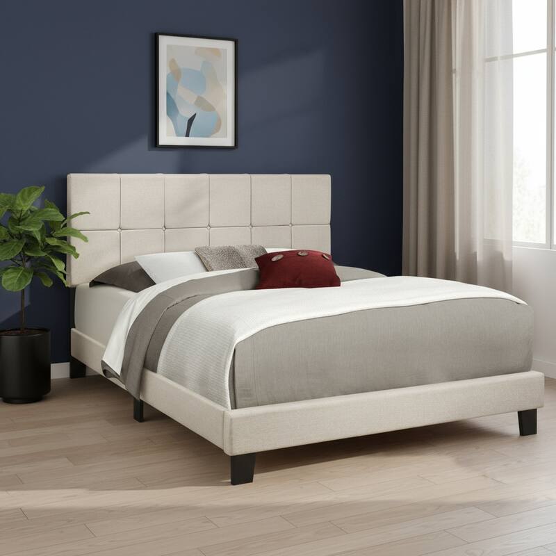 HomeRoots Beige Tufted Linen Queen Bed Frame - Queen - Beige