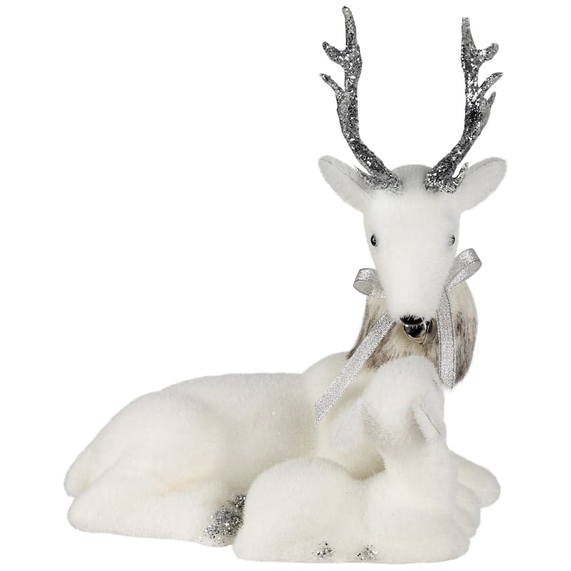 Laying Reindeer Mom and Calf Christmas Figurine - 11.5"