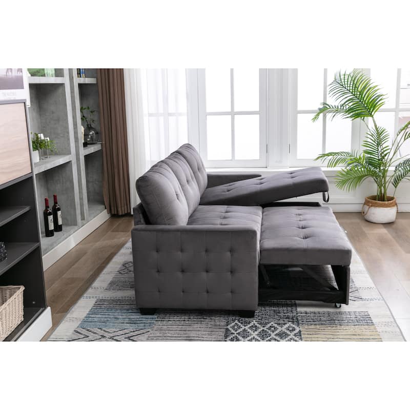 77"Reversible Sectional Storage Sleeper Sofa Bed,L-Shape 2 Seat Sectional Chaise With Storage,for Living Room
