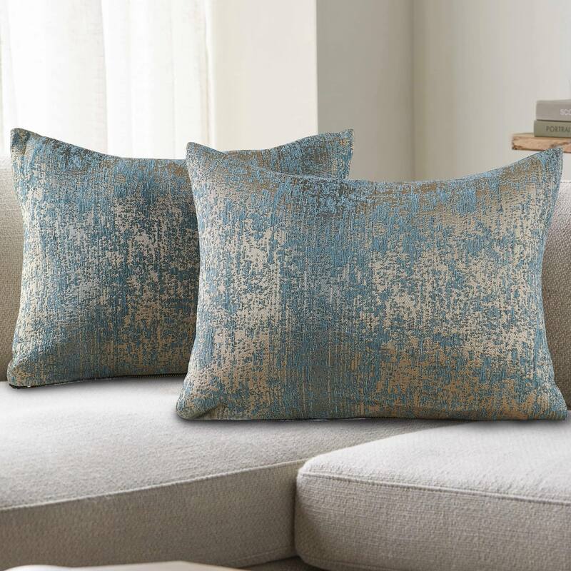 2-Piece Jacquard Chenille Zippered Lumbar Pillow Cover Set