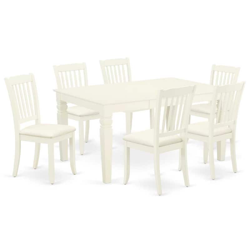 HomeStock 7-Pc Rectangle Buttermilk & Cherry Finish Solid Wood Top Dining Table with 6-Chairs with Butterfly Leaf Slat Back