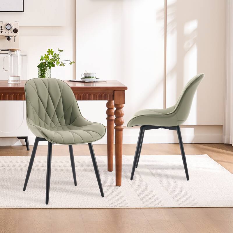 Modern Dining Chairs Set of 2 with Curved Backrest - Olive Green