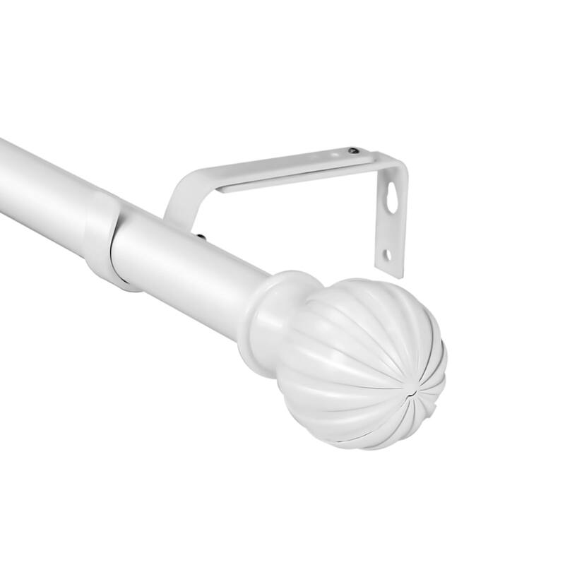 1-inch Diameter Fluted Ball Adjustable Single Drapery Curtain Rod - 28"-48" - Glossy White