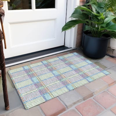 Machine Washable Indoor/ Outdoor Geometric Stripe Chantille Rug