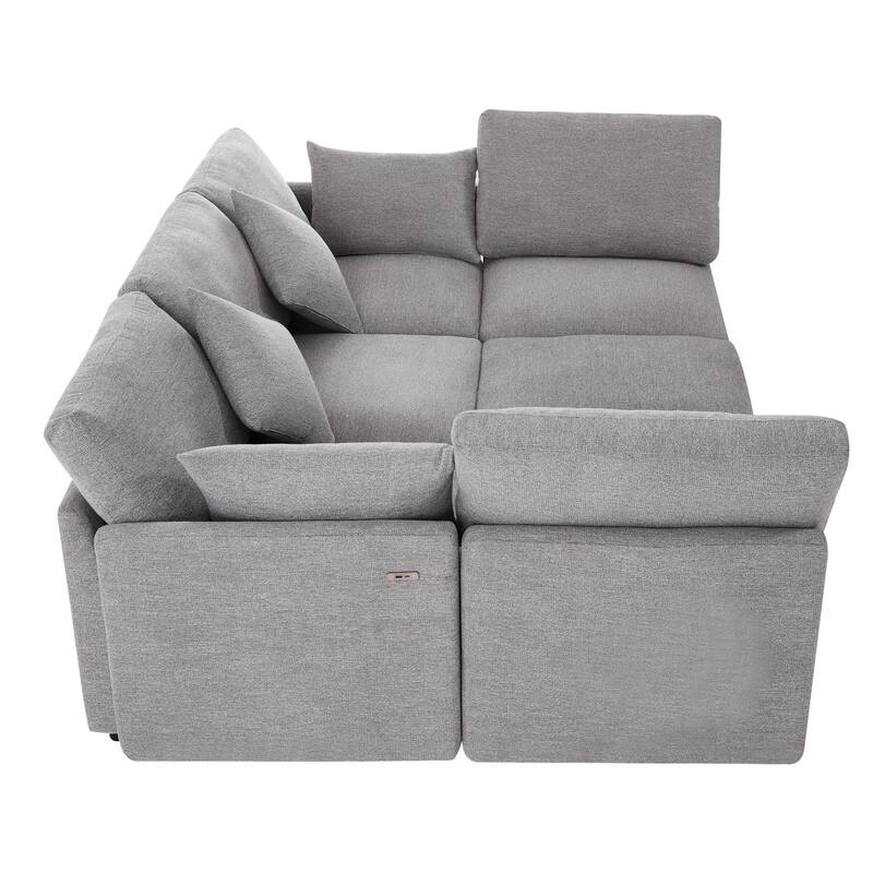 L-Shaped Modular Sectional Sofa Convertible U-Shaped Sofa Bed with Movable Ottoman and 2 USB Ports, 2 Pillows, Chenille 5 Seat