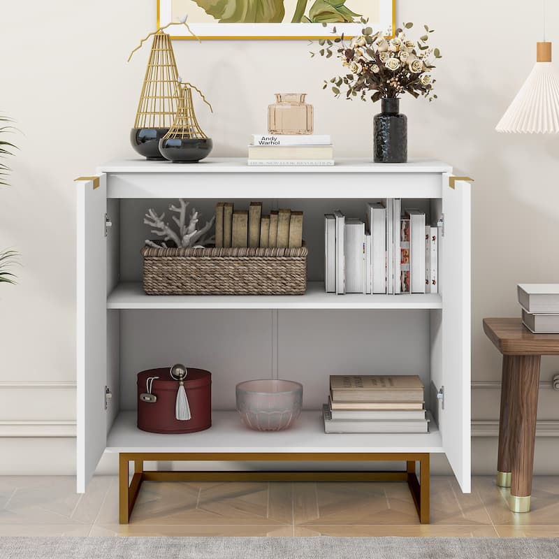 White and Gold Storage Cabinet with 2 Doors, Buffet Sideboard Cabinet, Kitchen Buffet Cabinet with Storage Sideboard Buffet