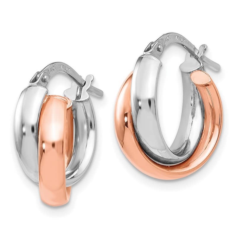 Curata 14k Two tone Gold Rose and White Double Wide Hoop Earrings 11x17.25mm