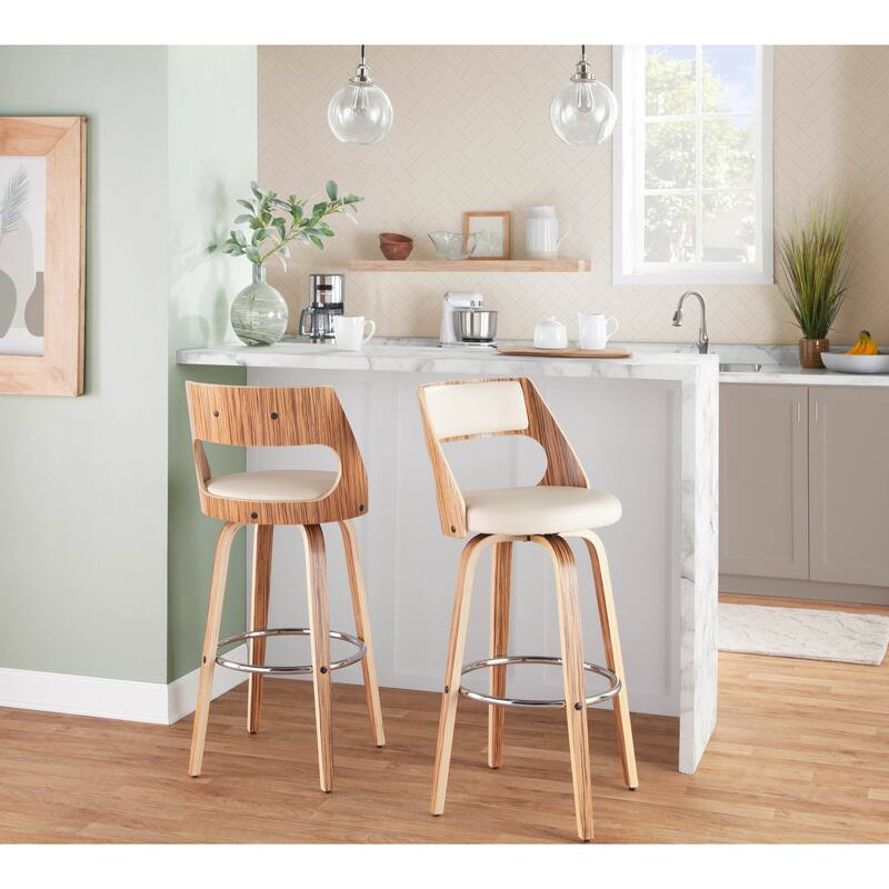 Carson Carrington Alingsas 30" Fixed-Height Bar Stool with Bent Wood Legs & Round Footrest (Set of 2)