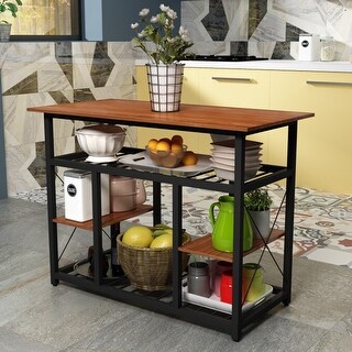 Brown Multi-function Kitchen Island with Undershelves - - 34000666