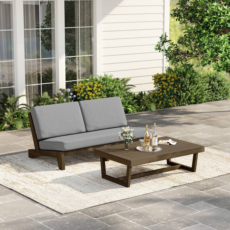 3 Seat Wood 64" W Cushioned Outdoor Patio Sofa with Coffee Table